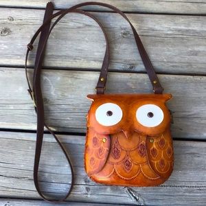 Tooled Leather Owl Purse